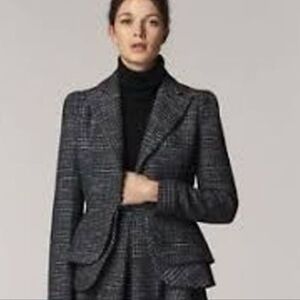 Mossimo Dutti Black White Tweed Blazer Sz 8 Plaid Double Peplum